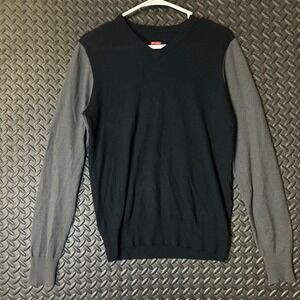 Mens 100% Cashmere‎ V Neck Pullover Sweater Black Grey Mens Size Small Casual